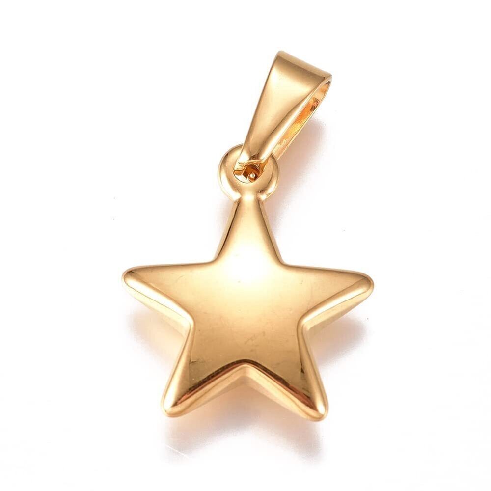 9588 Beadthoven 10pcs Stainless Steel Christmas Star Pendants Polish Gold